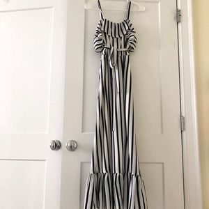 Navy blue and white striped Betsy Johnson maxi dress